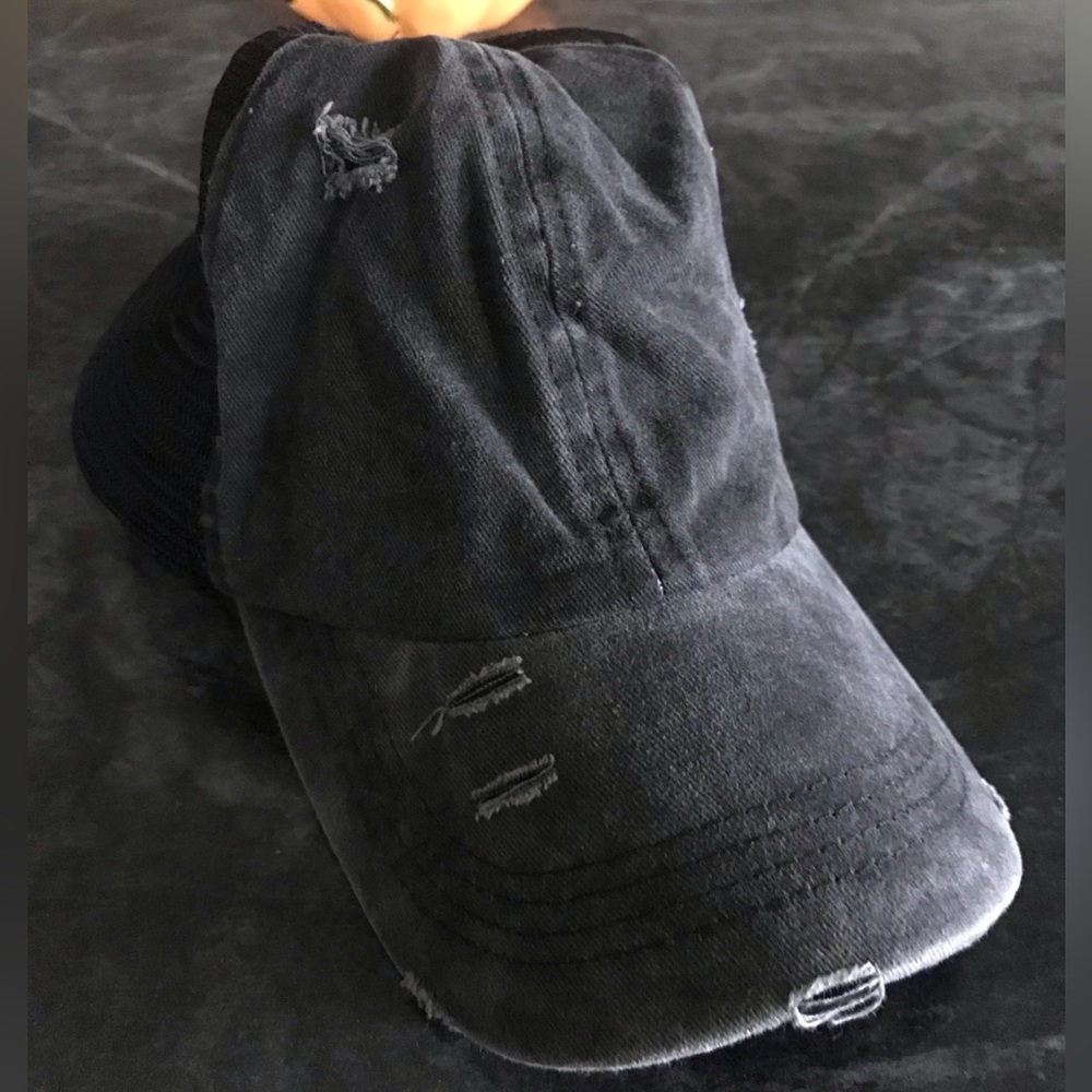 Distressed Adjustable Baseball Hat w/ Ponytail NWOT